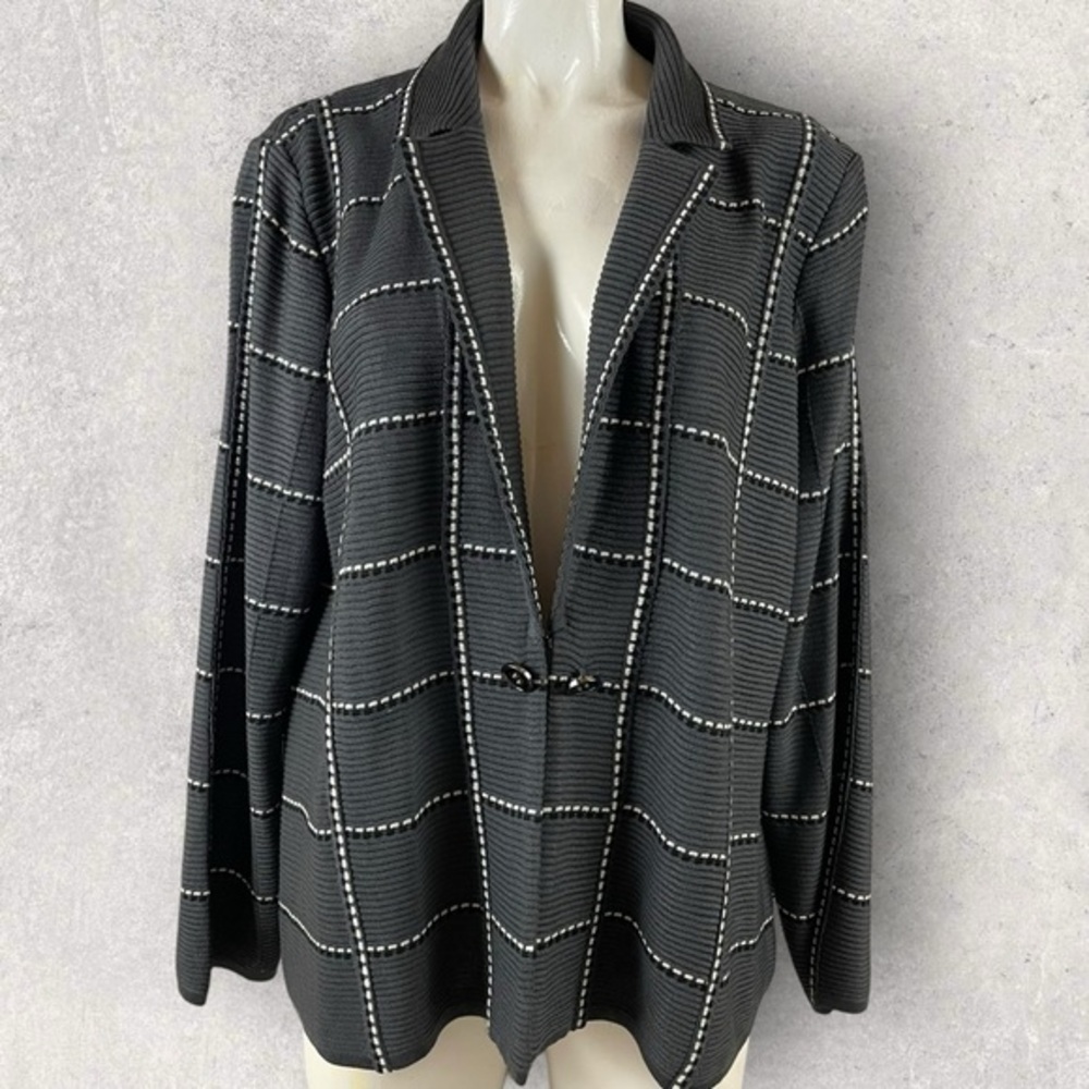 MING WANG Women's Black Grey and White Check